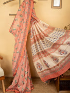 Dusty Pink Chanderi Block Printed Saree
