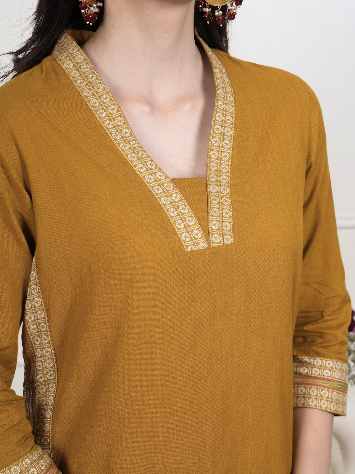 Mustard South Handloom Kurta Pant Set For Women's