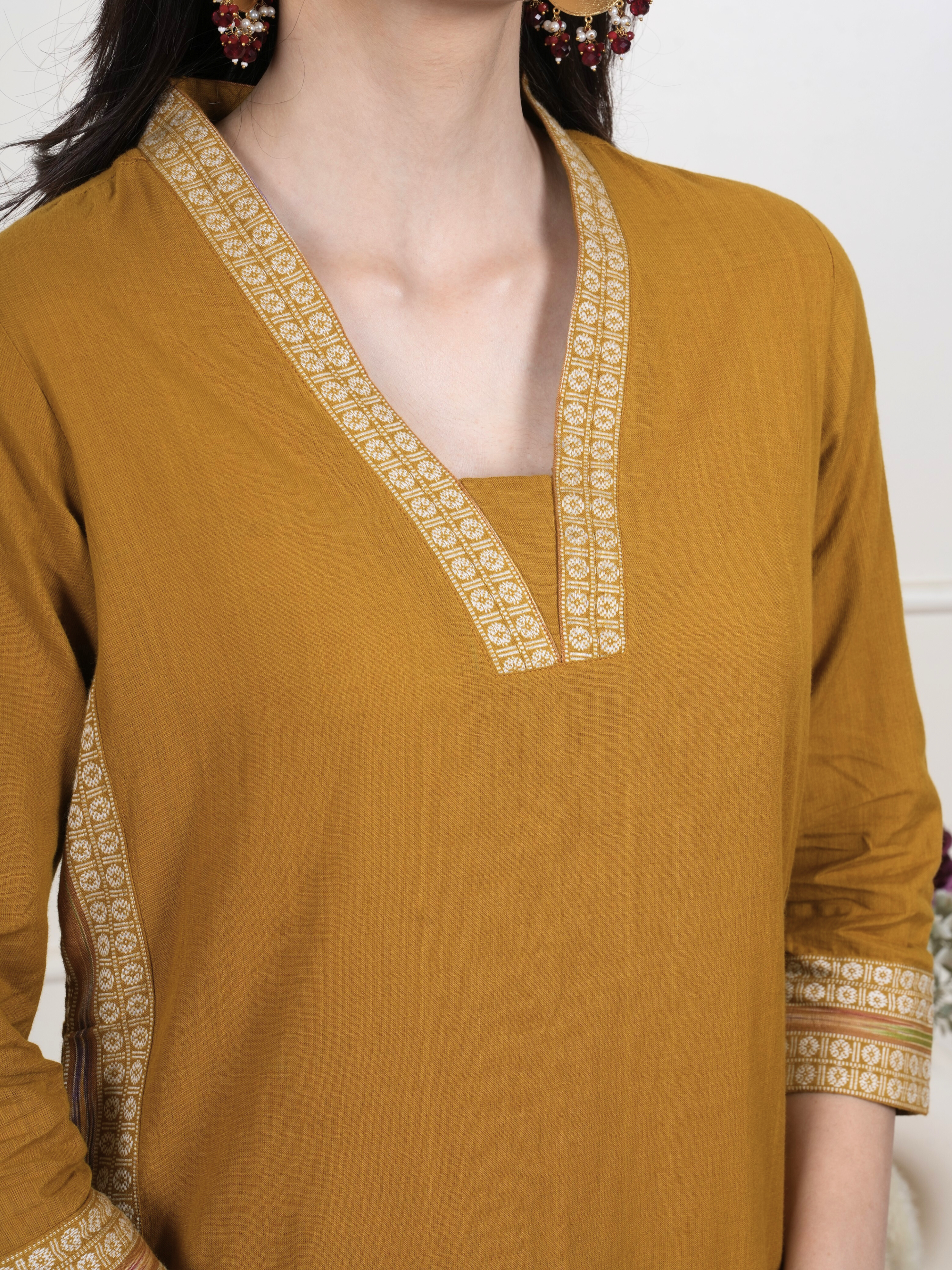 Mustard South Handloom Kurta Pant Set For Women's