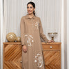 Brown Premium Cotton Collar Neck Floral Embroidery Beads Work Kurta Pant For Women's