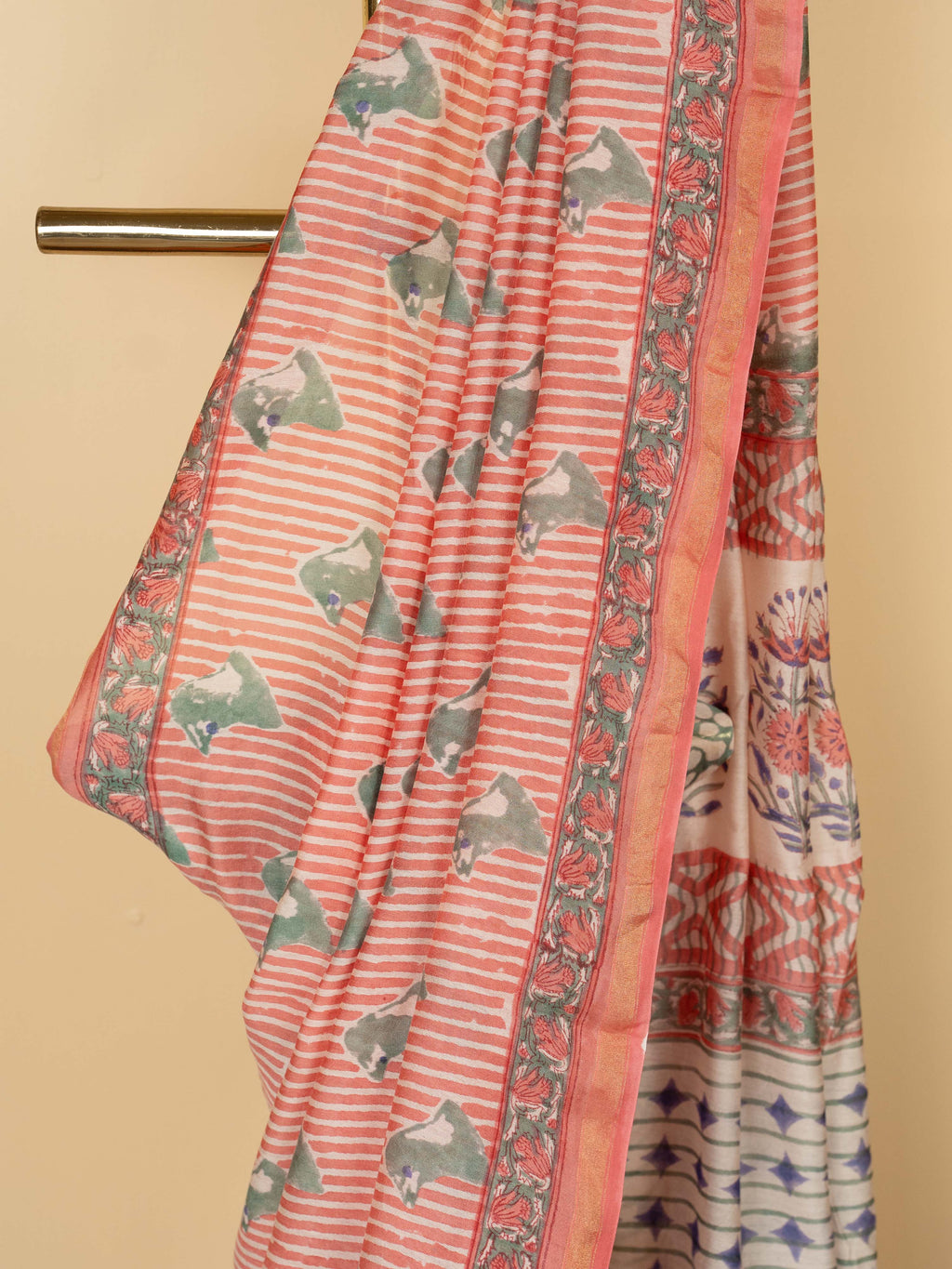 Dusty Pink Chanderi Block Printed Saree