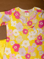 Yellow Cotton Floral Printed Kurta Dhoti Dupatta Set For Girls
