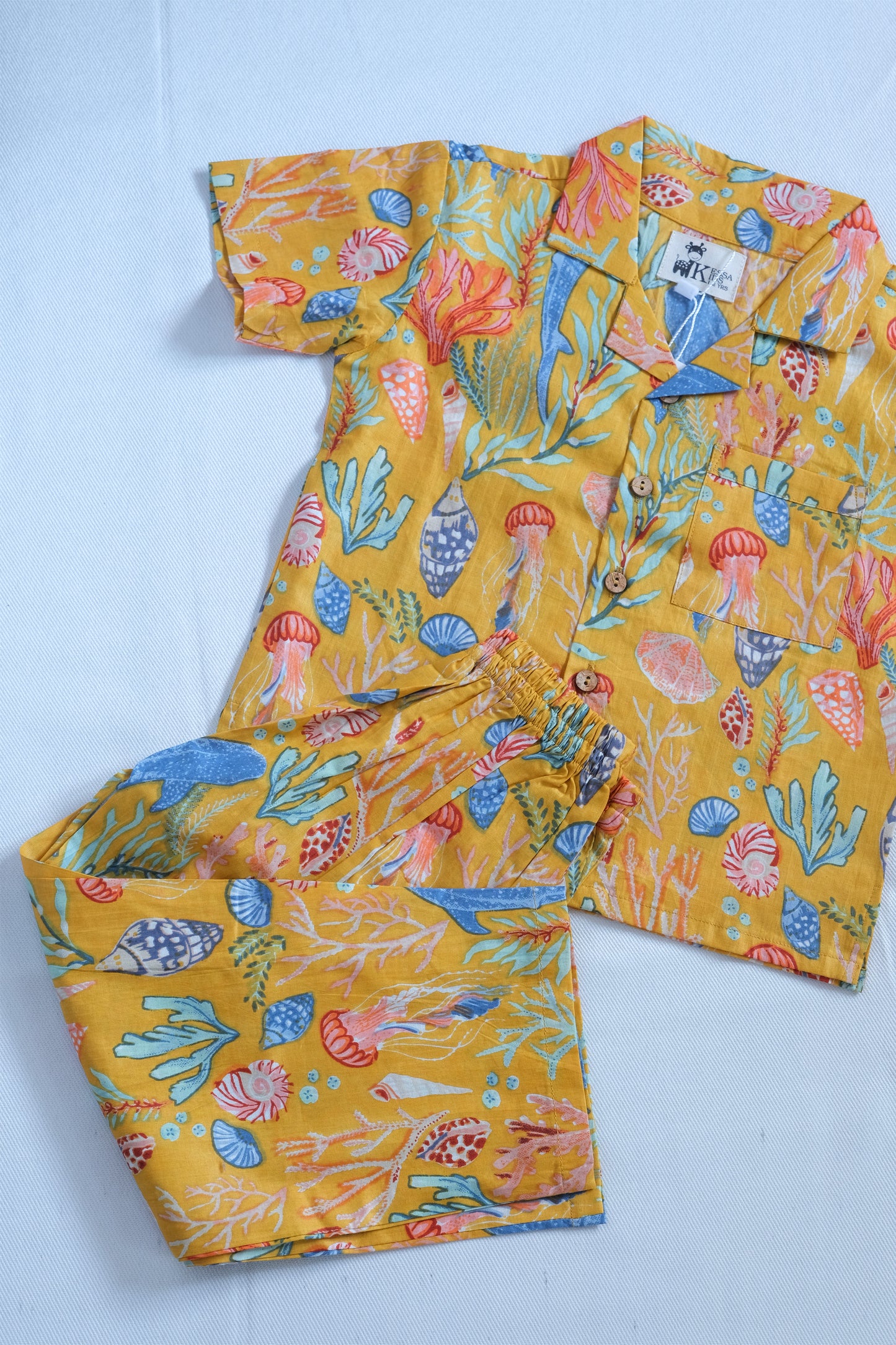 Mustard Kids Lounge Wear with Sea Print