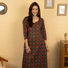 Blue Colour Cotton Round With V-Neck Floral Print Kurta For Women's