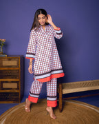 Multicolored Linen Blend Collar Abstract Print Co-Ord Set For Women's