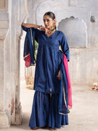 Royal Blue Cotton Complete Suit Set For Women's