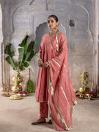PEACH MUSLIN SILK ANGRAKHA NECK GOTA DORIYA DUPATTA FULL SET