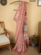 Dusty Pink Chanderi Block Printed Saree