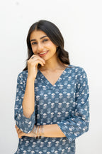 Gray Cotton Printed Kurta For Women's