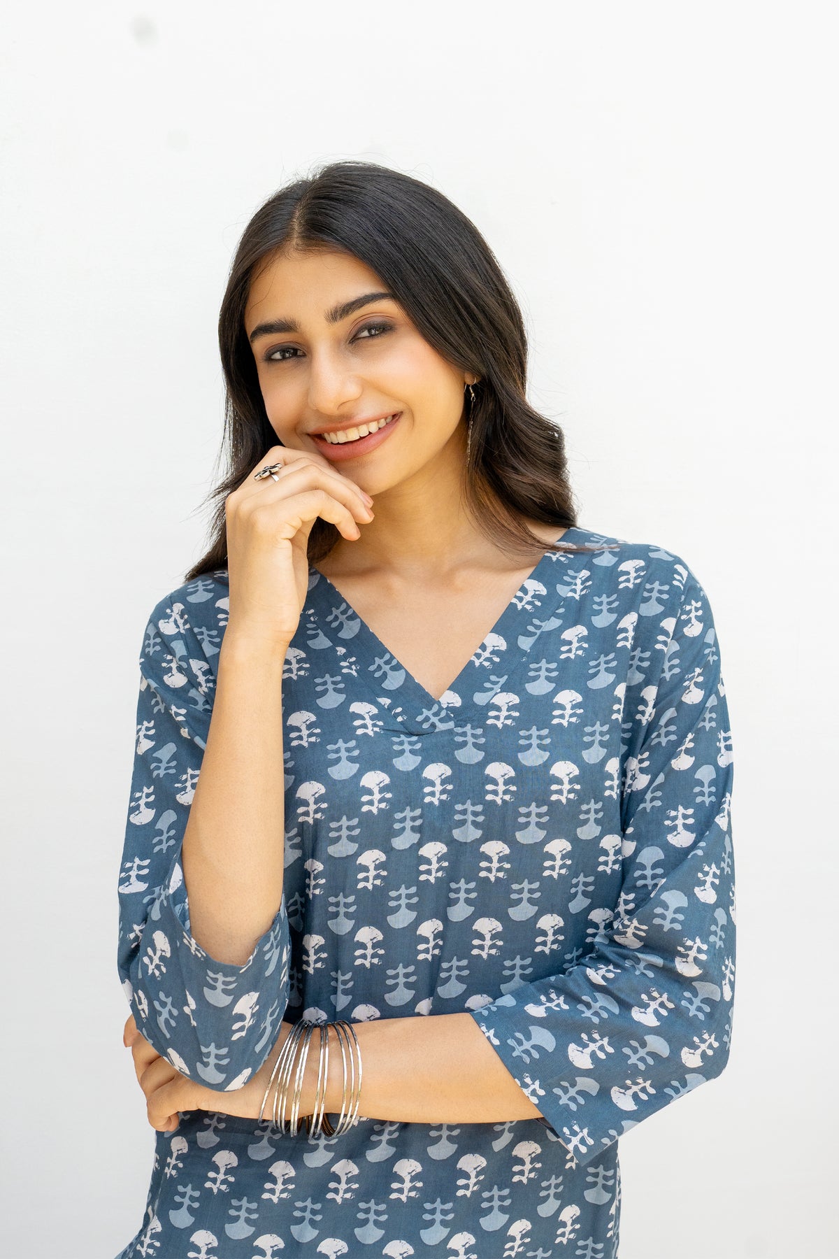 Gray Cotton Printed Kurta For Women's