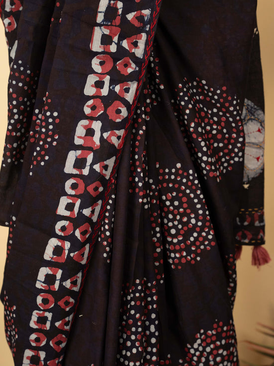 Black Color Chanderi Bandhani Print Saree