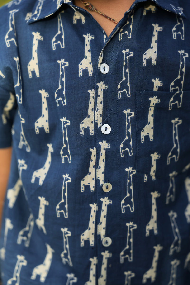 Blue Cotton Printed Shirt For Boys