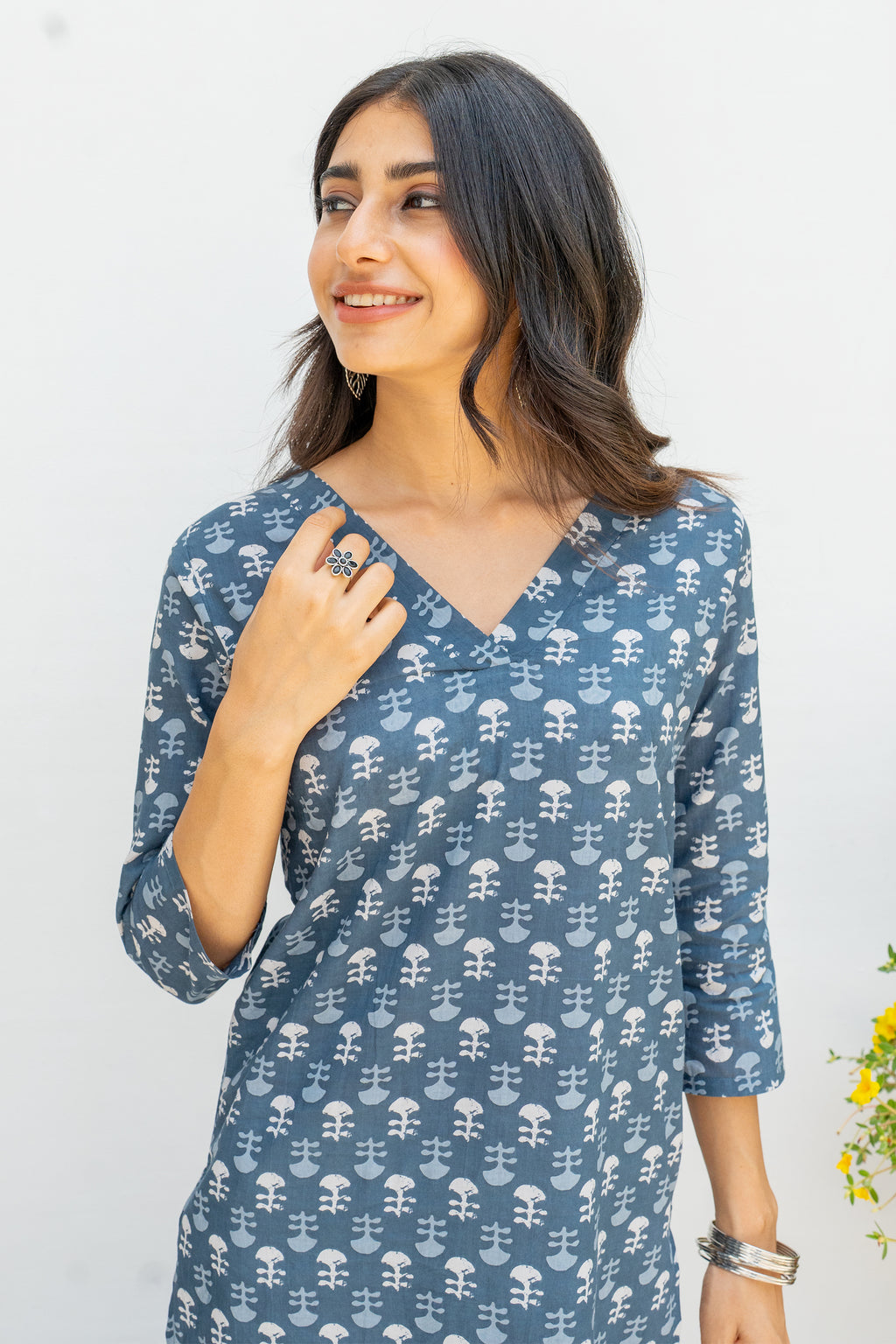 Gray Cotton Printed Kurta For Women's