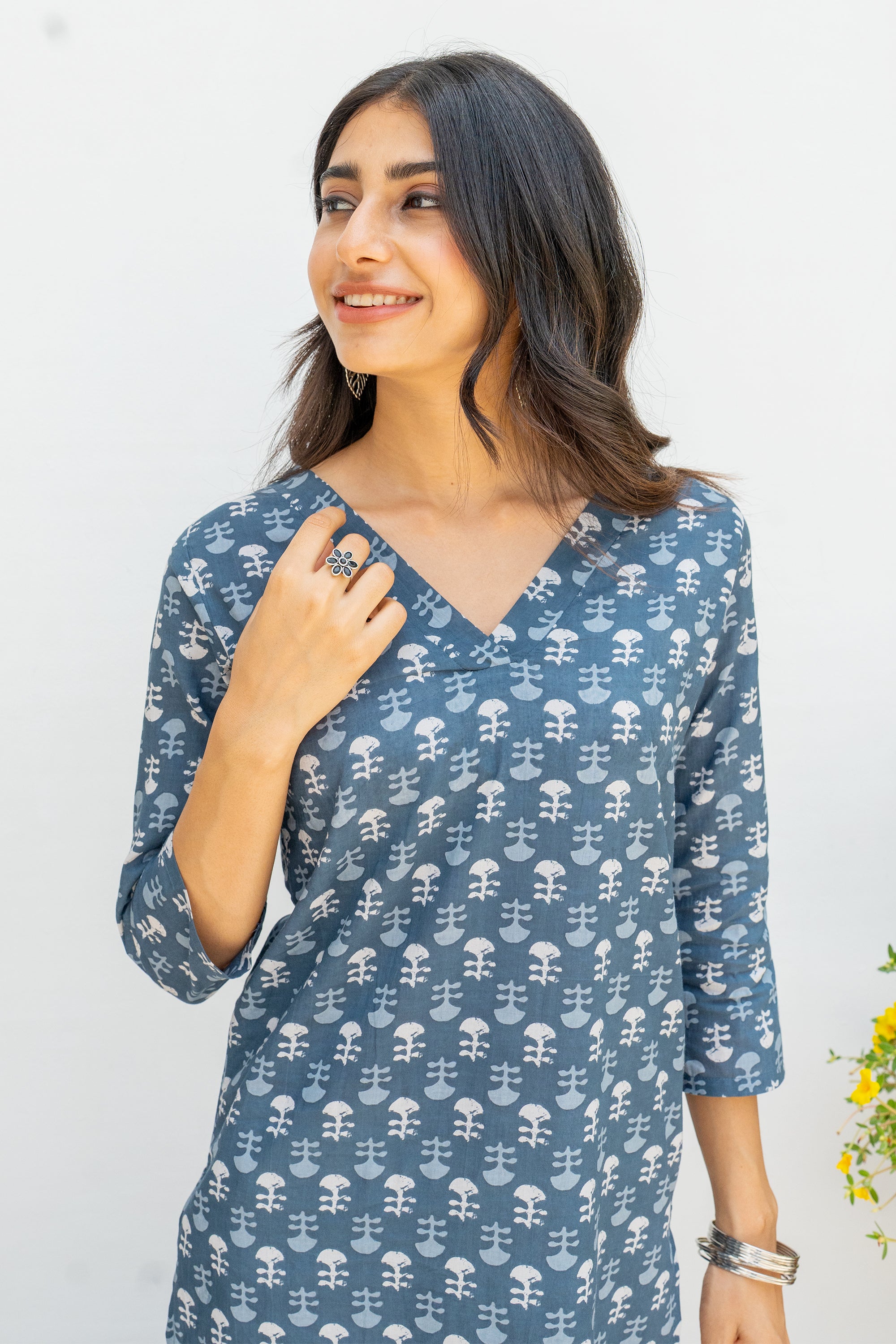 Gray Cotton Printed Kurta For Women's