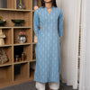 Sky Blue Cotton V-Neck Kurta For Women's