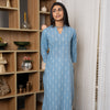 Sky Blue Cotton V-Neck Kurta For Women's