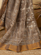 Beige Cotton Block Printed Saree