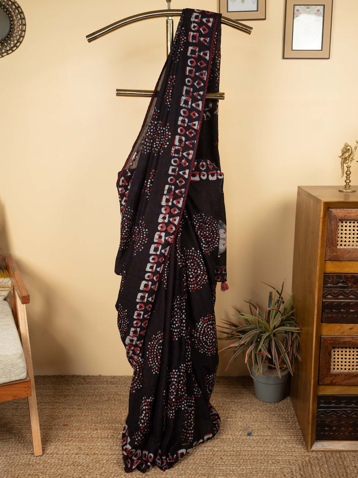 Black Color Chanderi Bandhani Print Saree