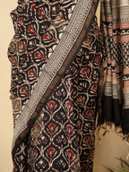 Black Chanderi Block Printed Saree