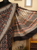 Black Chanderi Block Printed Saree