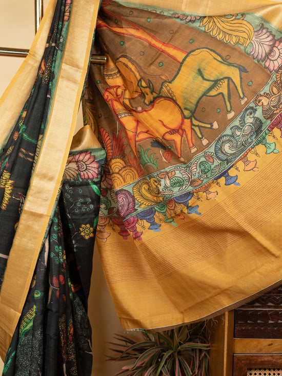 Black Color Chanderi Madhubani style prints Saree