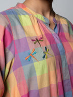 Multicolor Premium Cotton Round With Collar Embroidery Kurta Pant For Women's