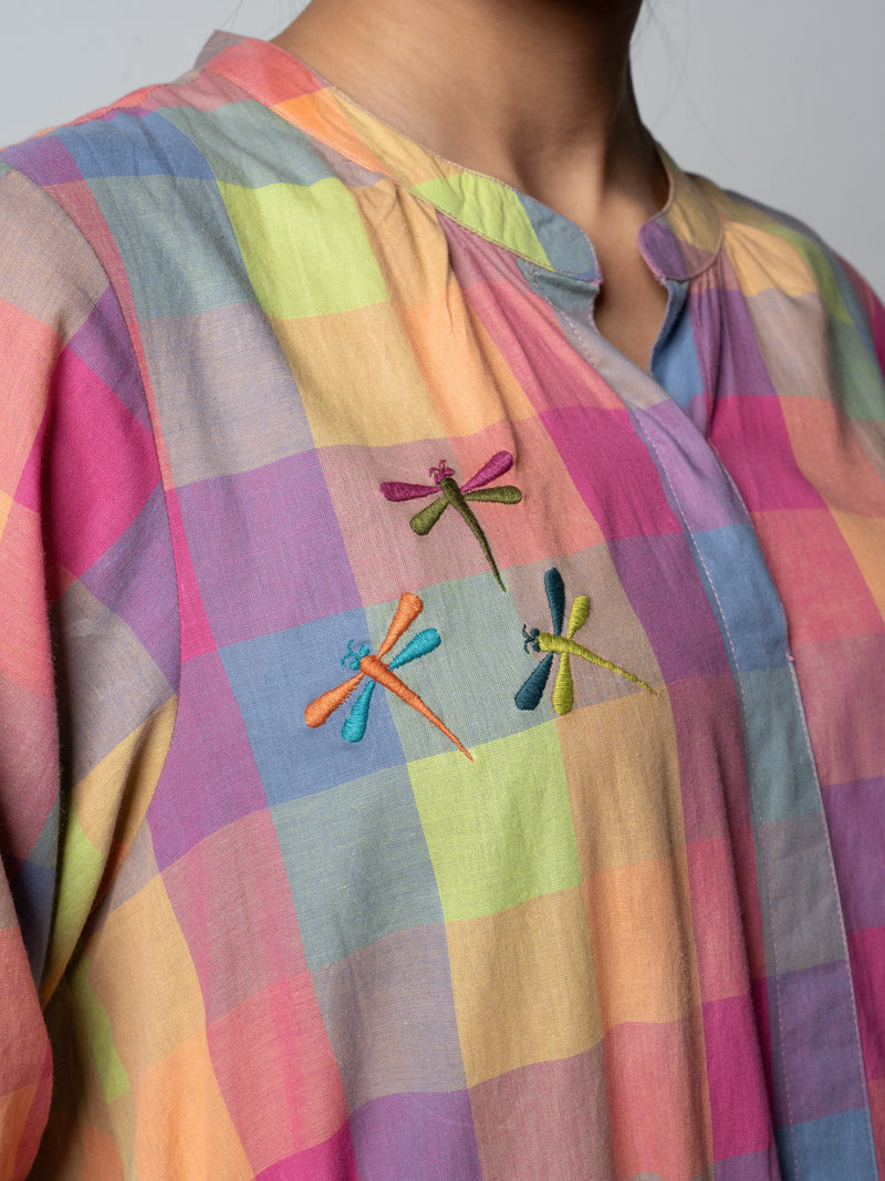 Multicolor Premium Cotton Round With Collar Embroidery Kurta Pant For Women's