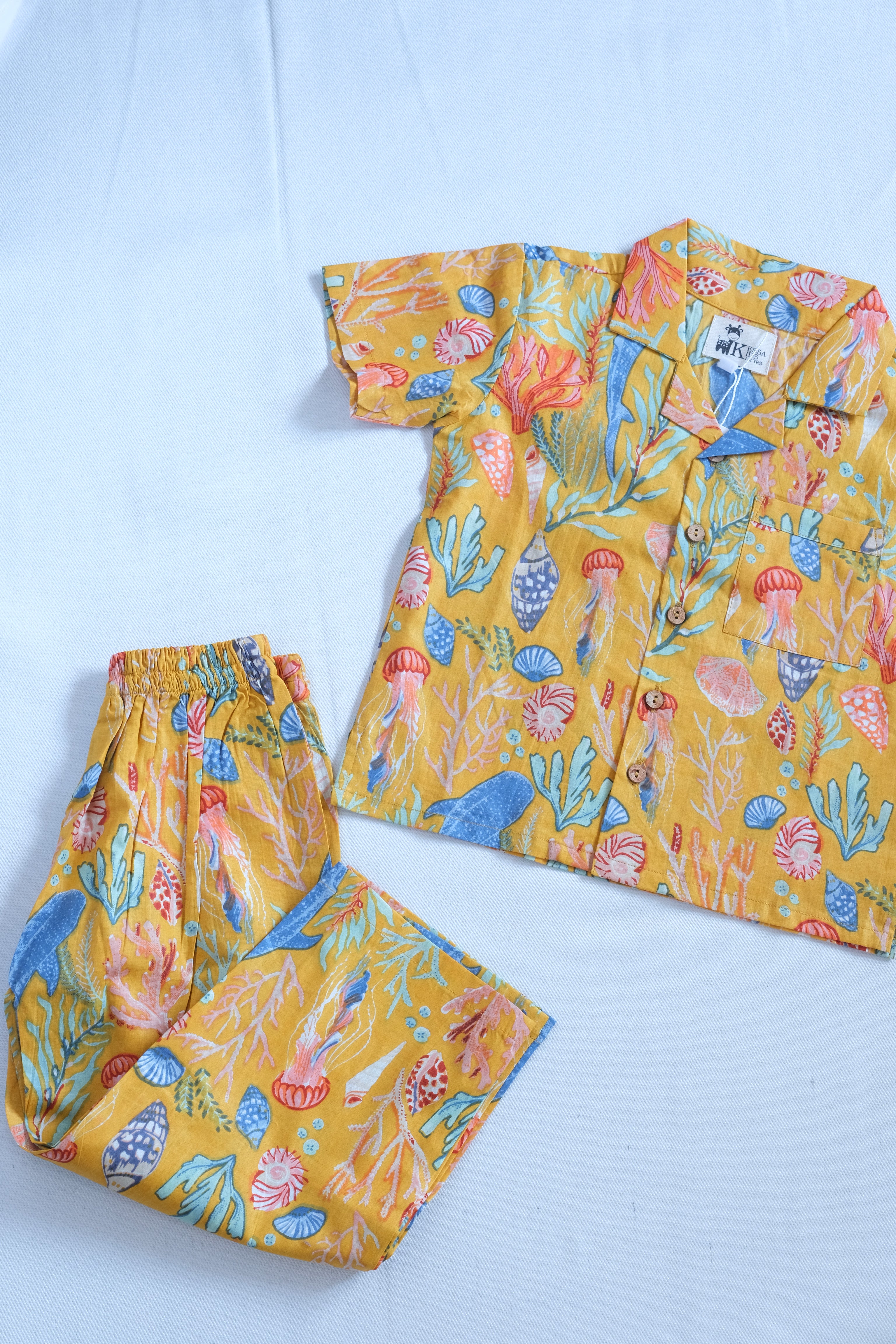 Mustard Kids Lounge Wear with Sea Print