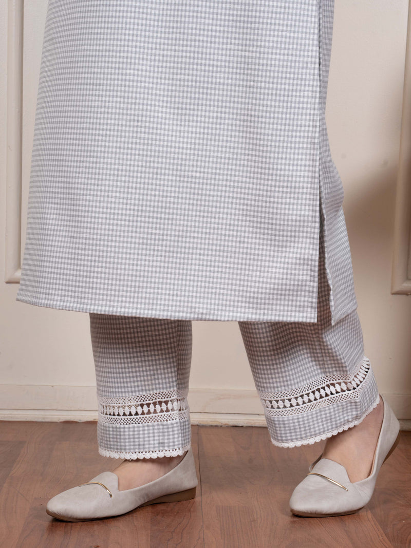 Light Blue Collar Neck Checks Woolen Kurta Pant Set