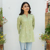Pastel Green Hnadloom Cotton Short Kurti For Women's