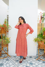 Pink Cotton Printed Kurta For Women's