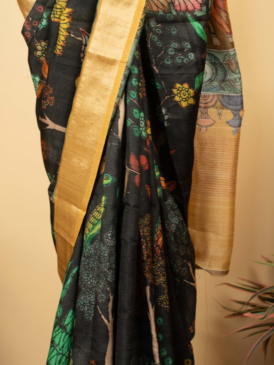 Black Color Chanderi Madhubani style prints Saree