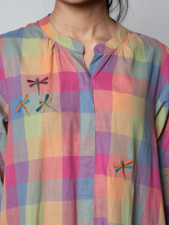 Multicolor Premium Cotton Round With Collar Embroidery Kurta Pant For Women's