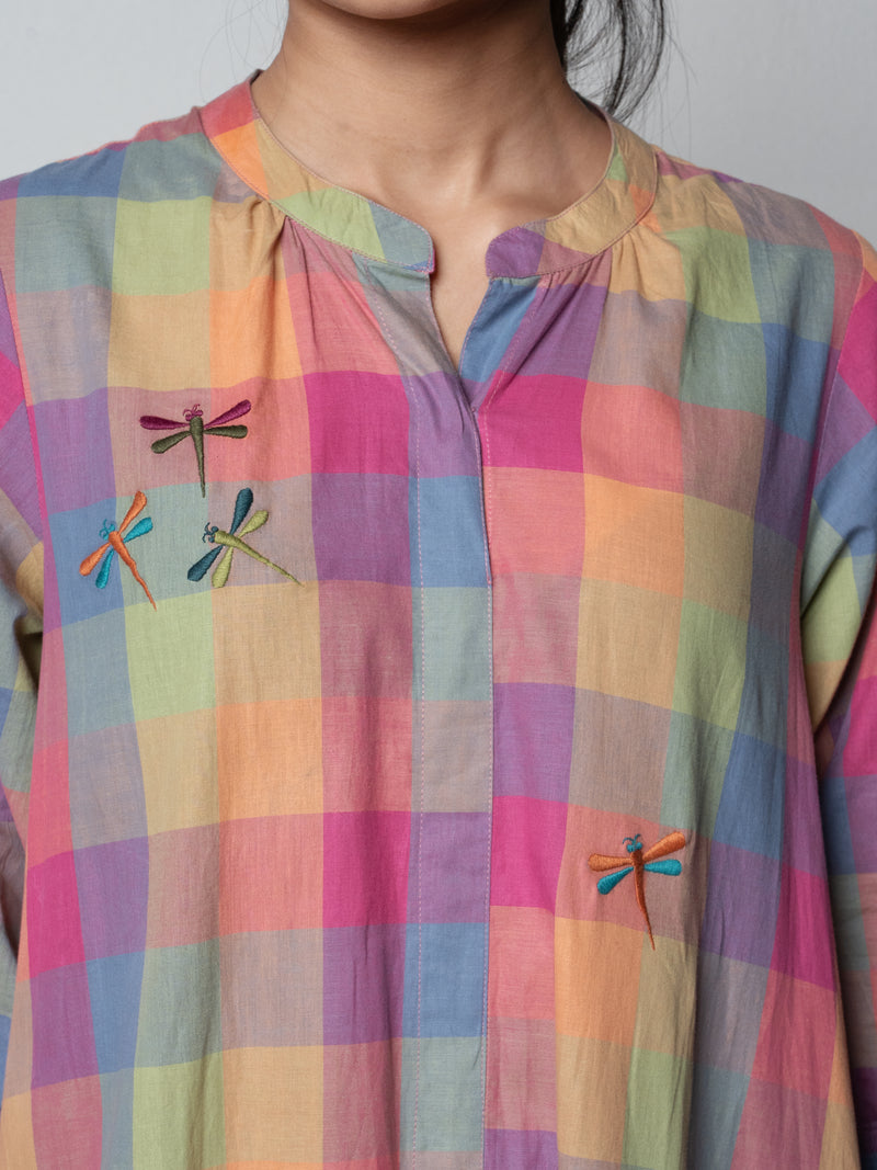 Multicolor Premium Cotton Round With Collar Embroidery Kurta Pant For Women's