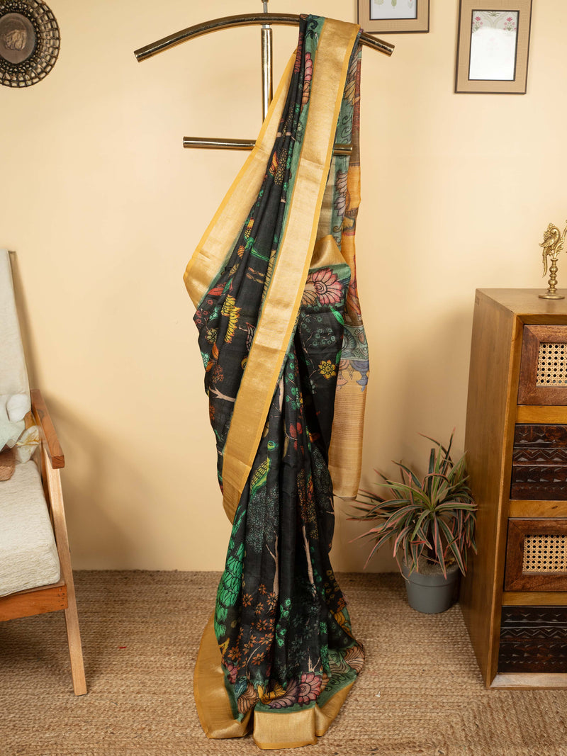 Black Color Chanderi Madhubani style prints Saree