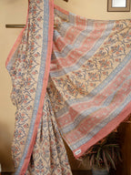Beige Chanderi Block Printed Saree