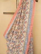 Beige Chanderi Block Printed Saree