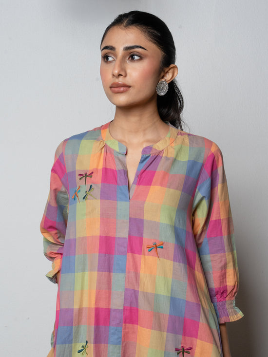 Multicolor Premium Cotton Round With Collar Embroidery Kurta Pant For Women's