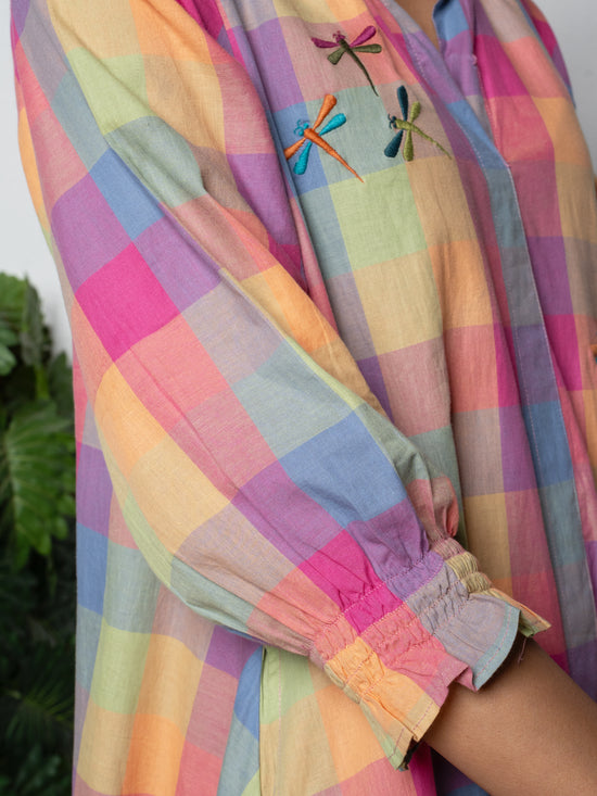 Multicolor Premium Cotton Round With Collar Embroidery Kurta Pant For Women's