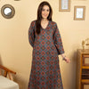 Blue Colour Cotton V-Neck Floral Print Bead Work Kurta For Women's