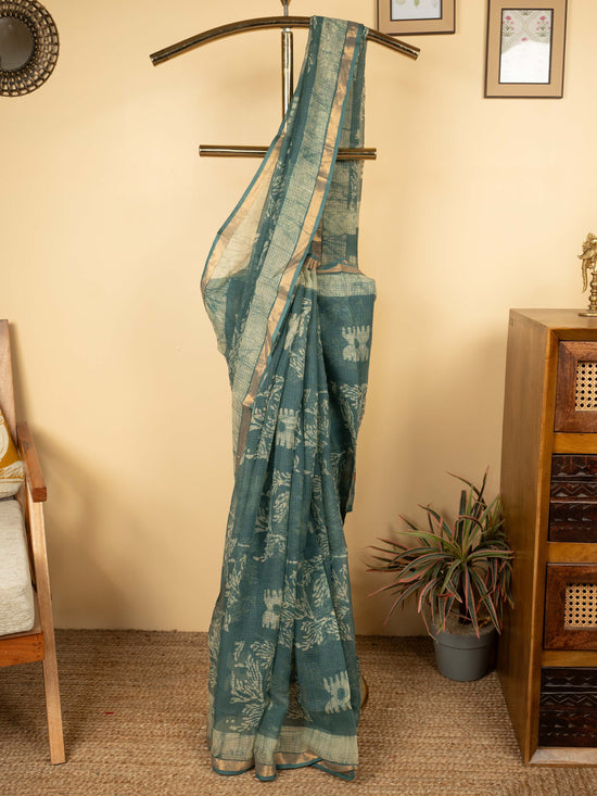 Sage Green Chanderi Block Printed Saree