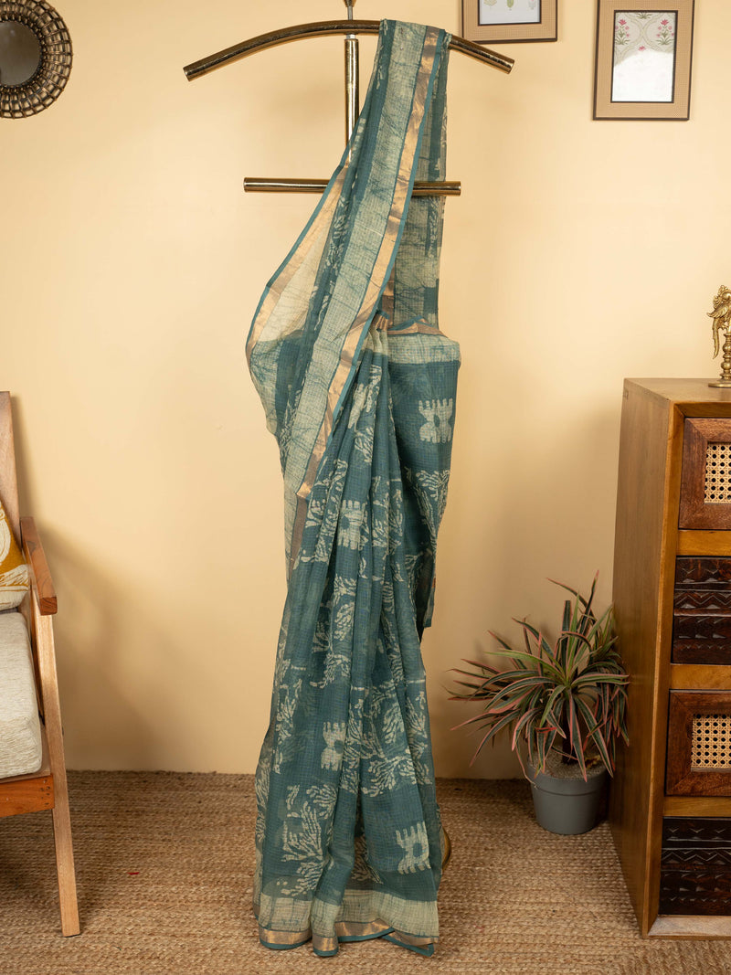 Sage Green Chanderi Block Printed Saree