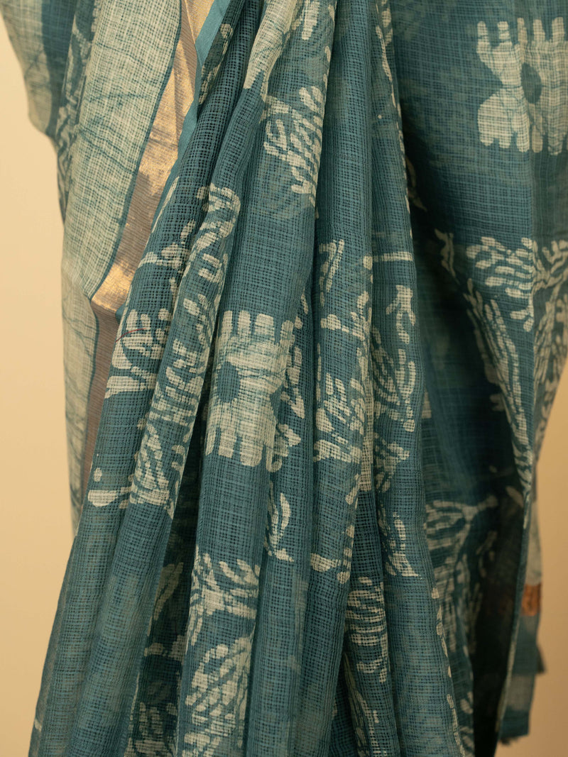 Sage Green Chanderi Block Printed Saree