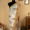 White And Yellow Chanderi Block Printed Saree
