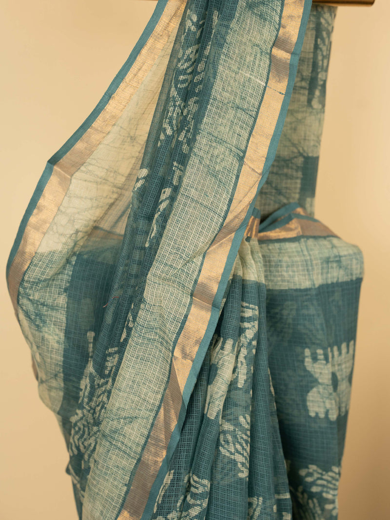 Sage Green Chanderi Block Printed Saree
