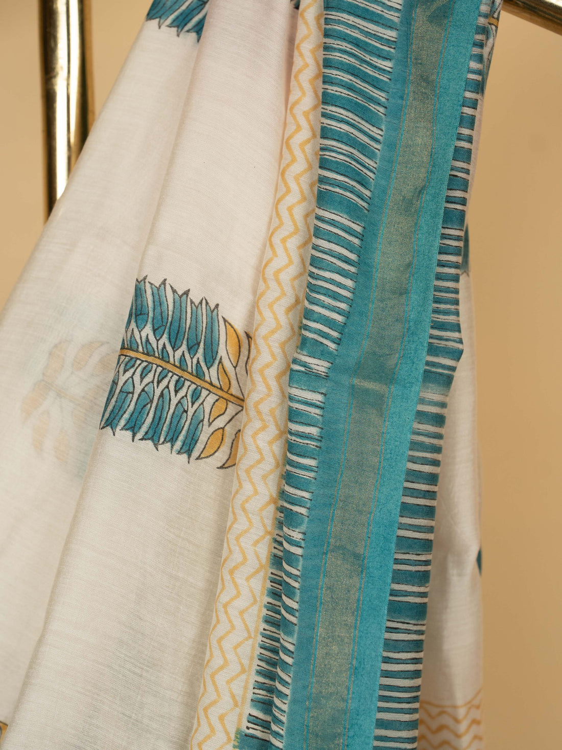 White And Blue Chanderi Block Printed