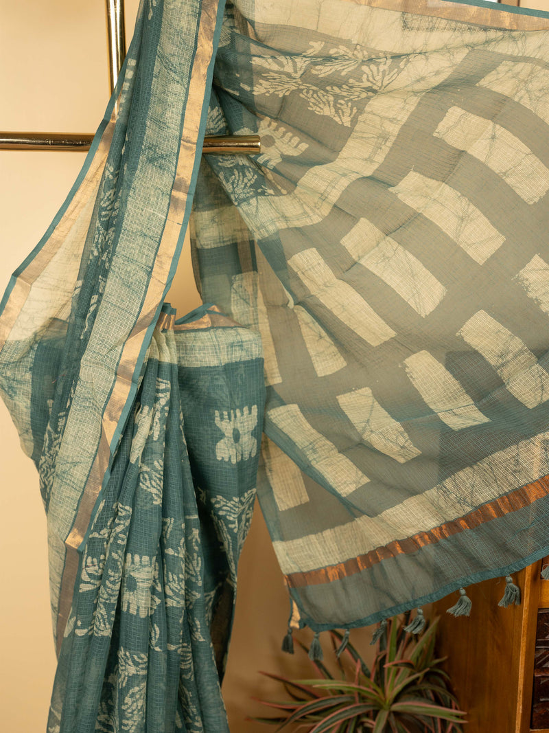 Sage Green Chanderi Block Printed Saree