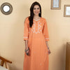 Peach Colour Premium Cotton Round Neck Hand Embroidered Chikankari Kurta