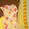Yellow Cotton Floral Printed Kurta Dhoti Dupatta Set For Girls