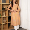 Light Orange Cotton Round Neck Booti Print Kurta For Women's